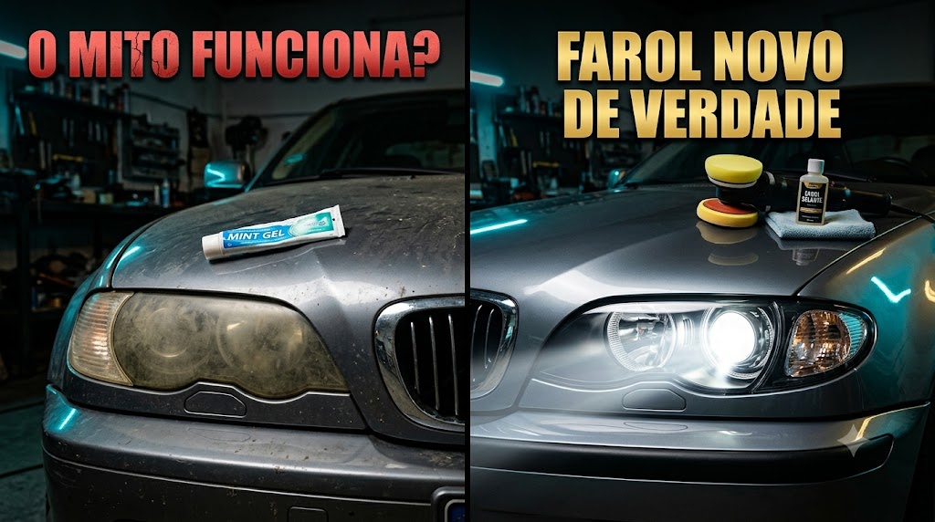 Carro com faróis em garagem